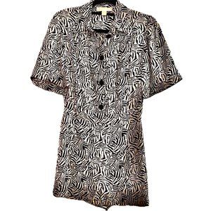 Michael Kors Button-upRomper Zip Shorts Flutter Sleeve Black White Pattern  Sz 2